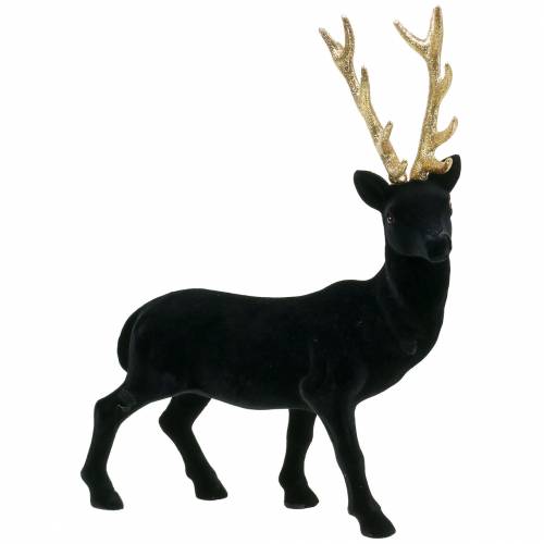 Floristik24 Deco cervo floccato nero, oro 40 cm