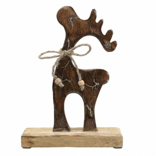 Floristik24 Renna in legno con motivo a fuoco smaltato naturale, legno di mango bianco H22,5 cm