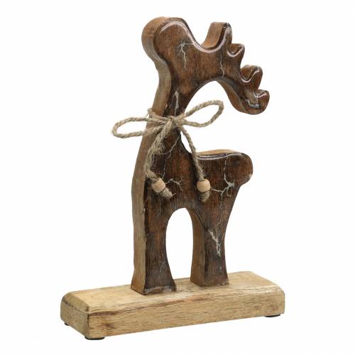 Renna in legno con motivo a fuoco smaltato naturale, legno di mango bianco H22,5 cm