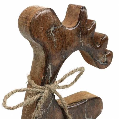Floristik24 Renna in legno con motivo a fuoco smaltato naturale, legno di mango bianco H22,5 cm