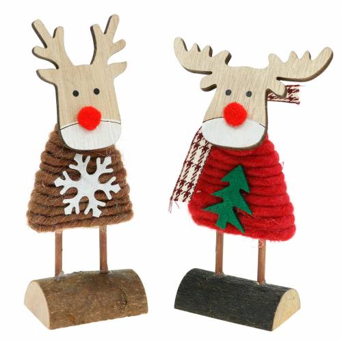 Floristik24 Renna e alce con maglione natalizio marrone/rosso H14,5/13,5cm 6pz