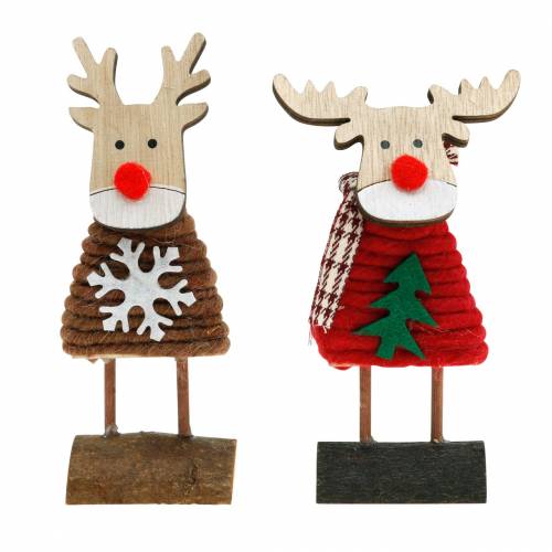 Floristik24 Renna e alce con maglione natalizio marrone/rosso H14,5/13,5cm 6pz