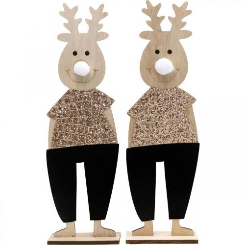 Prodotto Figura decorativa in legno di renna standee Natale 12 × 6,5 cm H45 cm 2 pezzi
