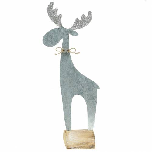 Floristik24 Renna glitter argento 42 cm x 16,5 cm