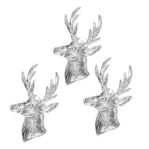 Busto di renna decorativo in metallo argentato 8 cm × 4,8 cm 8 pezzi