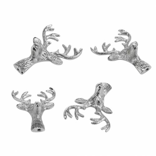 Floristik24 Testa di cervo per artigianato metallo argento 6,8 cm 6 pezzi decoro dell'Avvento
