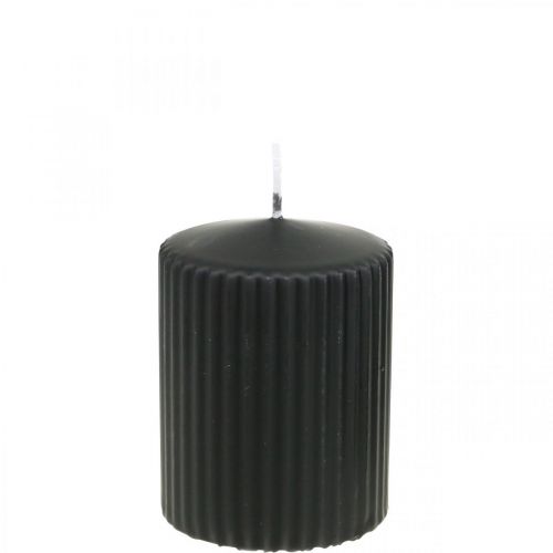 Prodotto Candele a colonna candela scanalata nera 70/90 mm 4 pz