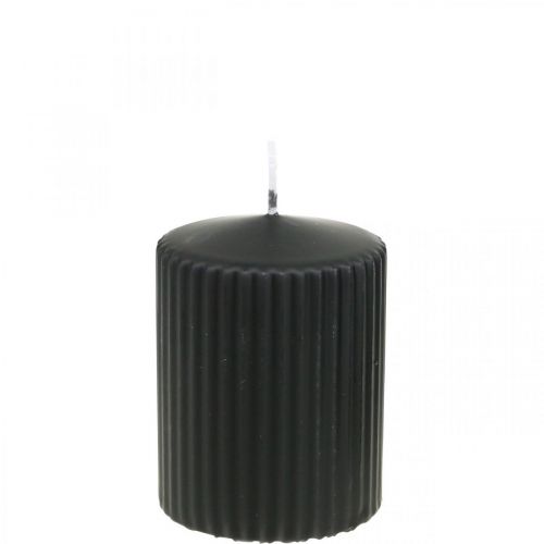 Candele a colonna Candela scanalata nera 70/90mm 4pz