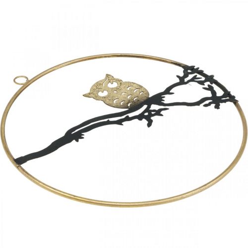 Prodotto Decorazione per finestra gufo su ramo autunnale, anello decorativo in metallo 22cm