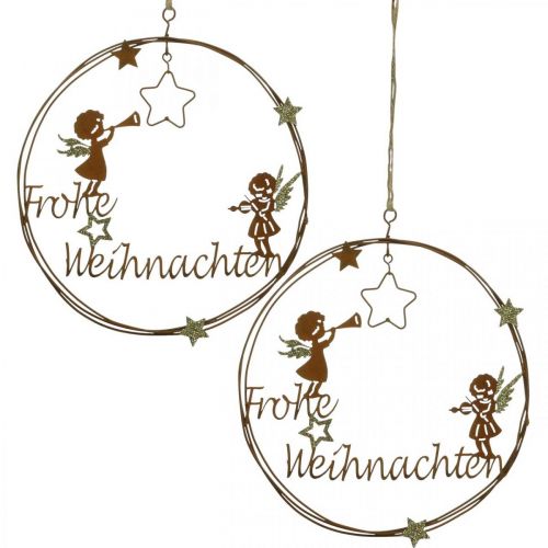Buon Natale decorazione scritta anello ruggine Ø19cm 2 pezzi