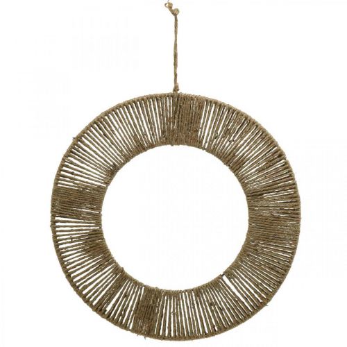 Anello decorativo da appendere, decorazione da parete, decorazione estiva, anello ricoperto colore naturale, argento Ø39,5cm