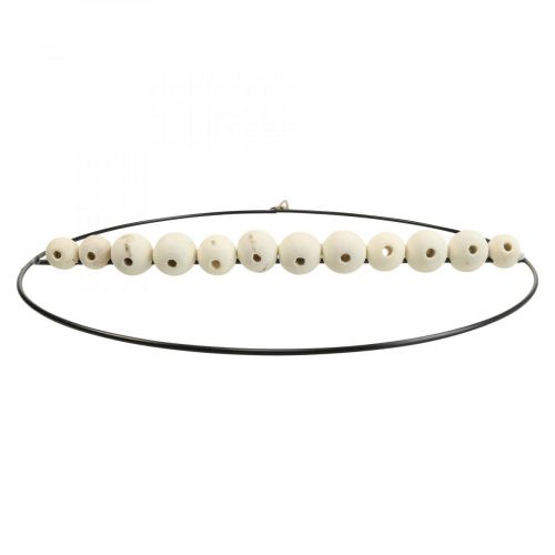 Prodotto Anello decorativo perline di legno in metallo nero bianco naturale Ø30cm 4 pezzi