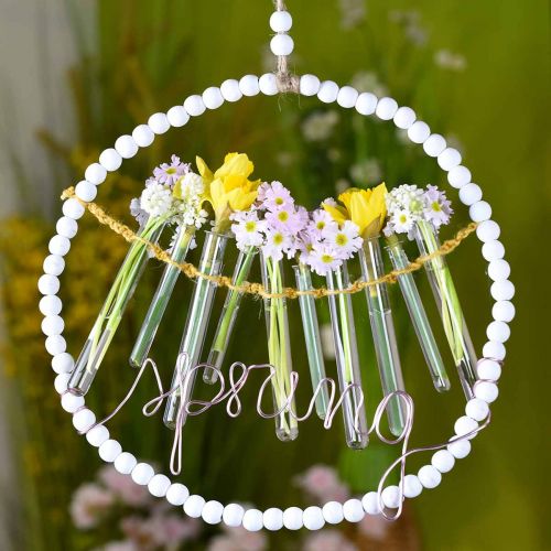 Prodotto Anello con perle, primavera, anello decorativo, matrimonio, ghirlanda da appendere bianco Ø28cm 4pz