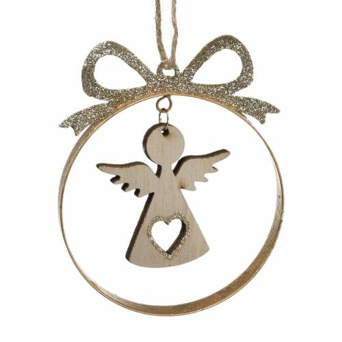 Floristik24 Appendino decorativo palla albero di Natale con stella, angelo e casa in metallo, legno Ø8,5cm H11cm 3 pezzi