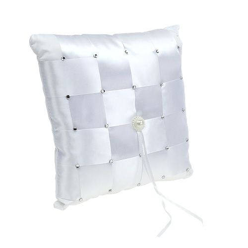 TOOGOO 20cmx20cm Satin Flower anello nuziale del cuscino-Bianco & Nero 