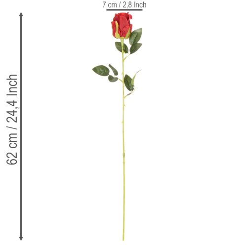 Rosa artificiale con gambo lungo, fiore artificiale rosso, 62 cm, 12 pezzi | Floristik24.it