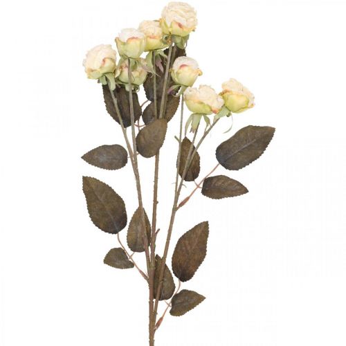 Rose artificiali appassite Drylook 9 petali panna 69cm
