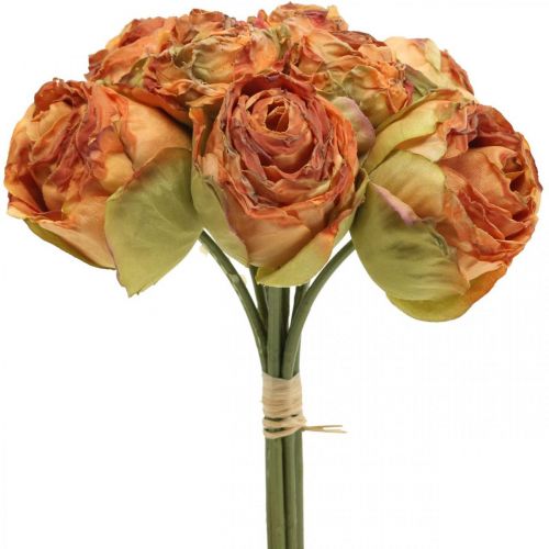 Prodotto Mazzo di rose, fiori di seta, rose artificiali arancioni, aspetto antico L23cm 8 pezzi