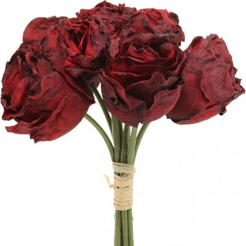 Floristik24 Rose artificiali rosse, fiori di seta, mazzo di rose L23cm 8 pz