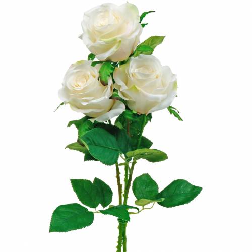 Floristik24 Rosa bianca su stelo Fiore di seta Rosa artificiale 3 pezzi