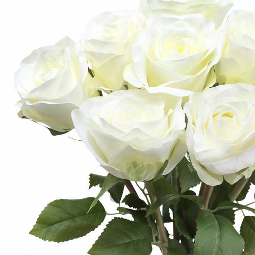 Prodotto Fiori decorativi in seta rosa in un mazzo color crema 36 cm 8 pz