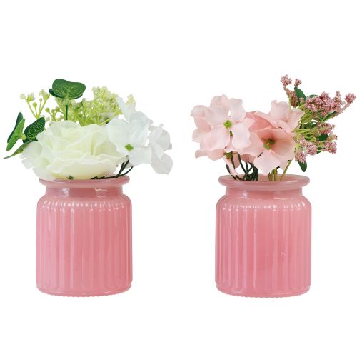 Floristik24 Rosa artificiale in vaso di vetro rosa bianco H16cm 2 pezzi