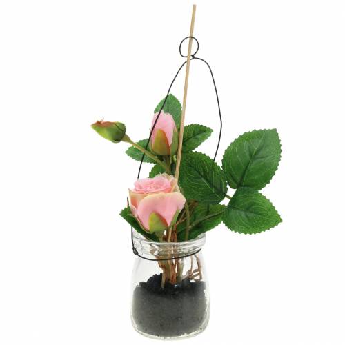 Floristik24 Rosa nel bicchiere rosa H23cm