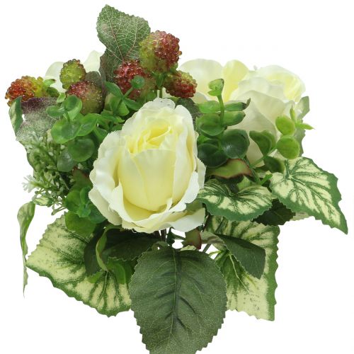 Bouquet di rose / ortensie bianco con frutti di bosco 31 cm