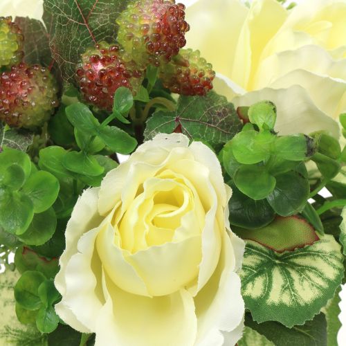 Floristik24 Bouquet di rose / ortensie bianco con frutti di bosco 31 cm