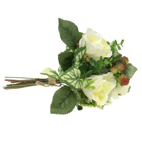 Floristik24 Bouquet di rose / ortensie bianco con frutti di bosco 31 cm