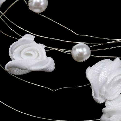 Floristik24 Ghirlanda di filo con perle e rose bianche 120 cm