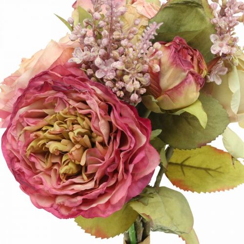Prodotto Rose artificiali in mazzo bouquet autunnale rosa, viola H36cm
