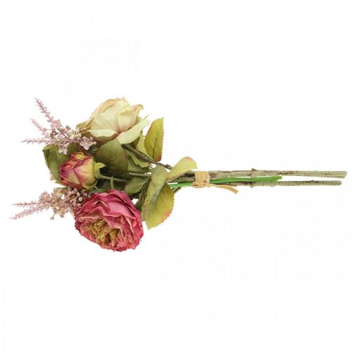 Prodotto Rose artificiali in mazzo bouquet autunnale rosa, viola H36cm