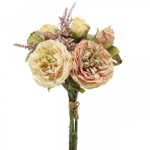 Rose fiori artificiali in mazzo bouquet autunnale crema, rosa H36cm