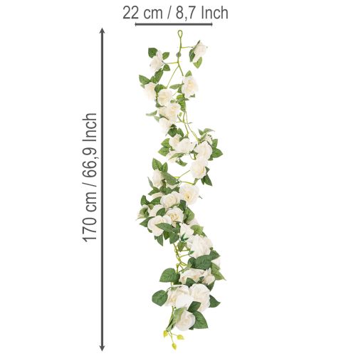 Ghirlanda di rose artificiali con fiori bianchi per decorazione, 170 cm | Floristik24.it