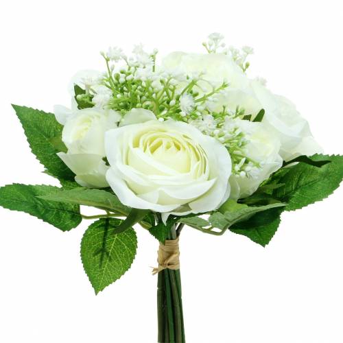 Floristik24 Bouquet di rose con gypsophila bianco 26 cm