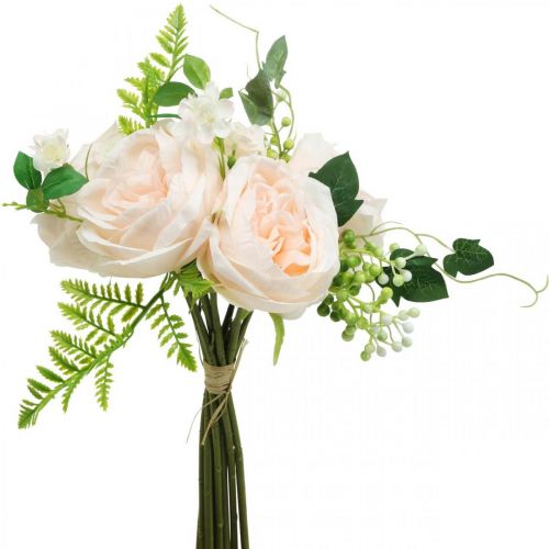 Floristik24 Bouquet di rose artificiali, bouquet di fiori di seta, rose in mazzo, bouquet di rose artificiali rosa L28cm
