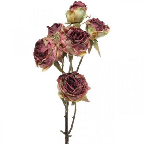 Rosa artificiale, decorazione da tavola, fiore artificiale rosa, ramo di rosa aspetto antico L53cm