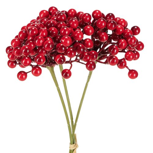 Decorazione natalizia con bacche rosse, ramo, mazzo da 27 cm con 3 pezzi
