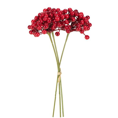 Prodotto Decorazione natalizia con bacche rosse, ramo, mazzo da 27 cm con 3 pezzi