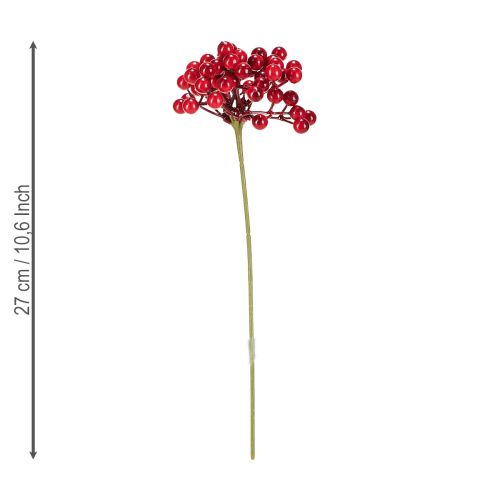 Prodotto Decorazione natalizia con bacche rosse, ramo, mazzo da 27 cm con 3 pezzi
