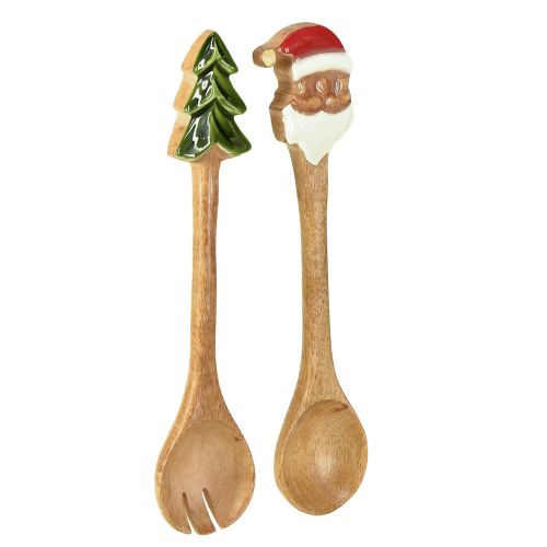 Posate per insalata in legno per Natale, set da 2 pezzi da 28 cm