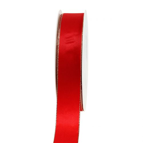 Nastro di raso rosso con bordo dorato 25mm 40m