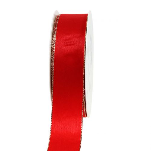 Prodotto Nastro di raso rosso con bordo dorato 40mm 40m