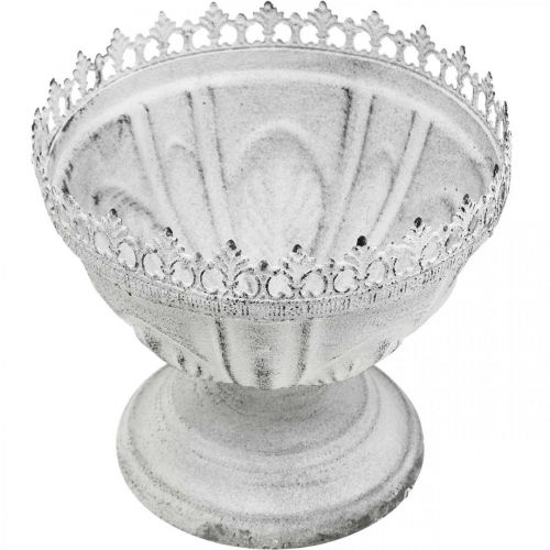 Floristik24 Trofeo decorativo Ciotola decorativa in metallo bianco con bordo a corona H15 cm