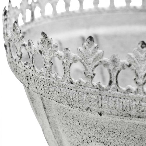 Floristik24 Trofeo decorativo Ciotola decorativa in metallo bianco con bordo a corona H15 cm
