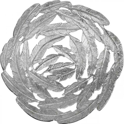 Ciotola decorativa Ciotola in metallo argentato piume Ø37cm H9cm