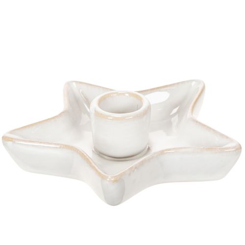 Portacandele a stella in ceramica, bianco, per candele affusolate, 12 cm, 2 pezzi