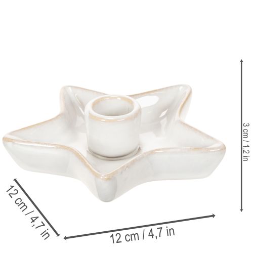 Portacandele a stella in ceramica, bianco, per candele affusolate, 12 cm, 2 pezzi | Floristik24.it