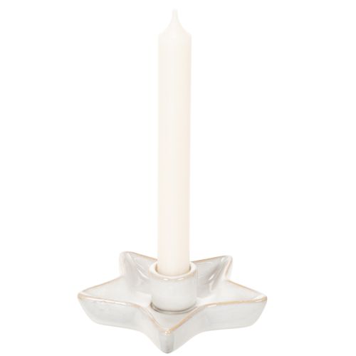 Portacandele a stella in ceramica, bianco, per candele affusolate, 12 cm, 2 pezzi | Floristik24.it